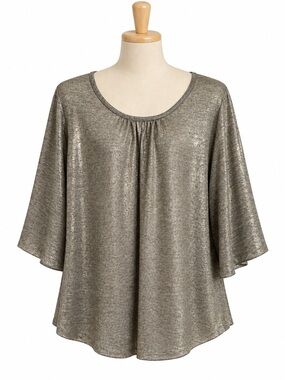 Ashley Blue Metallic Taupe Scoop Neck Tunic